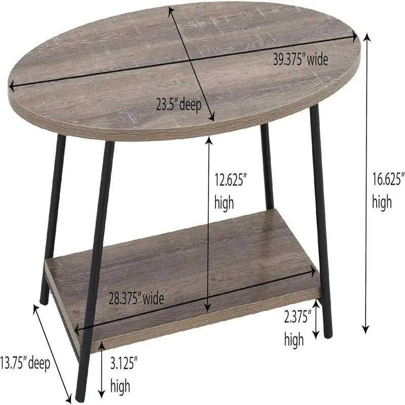 Oval Rustic Coffee Table with Storage Shelf - 23.43D x 39.37W x 16.54H