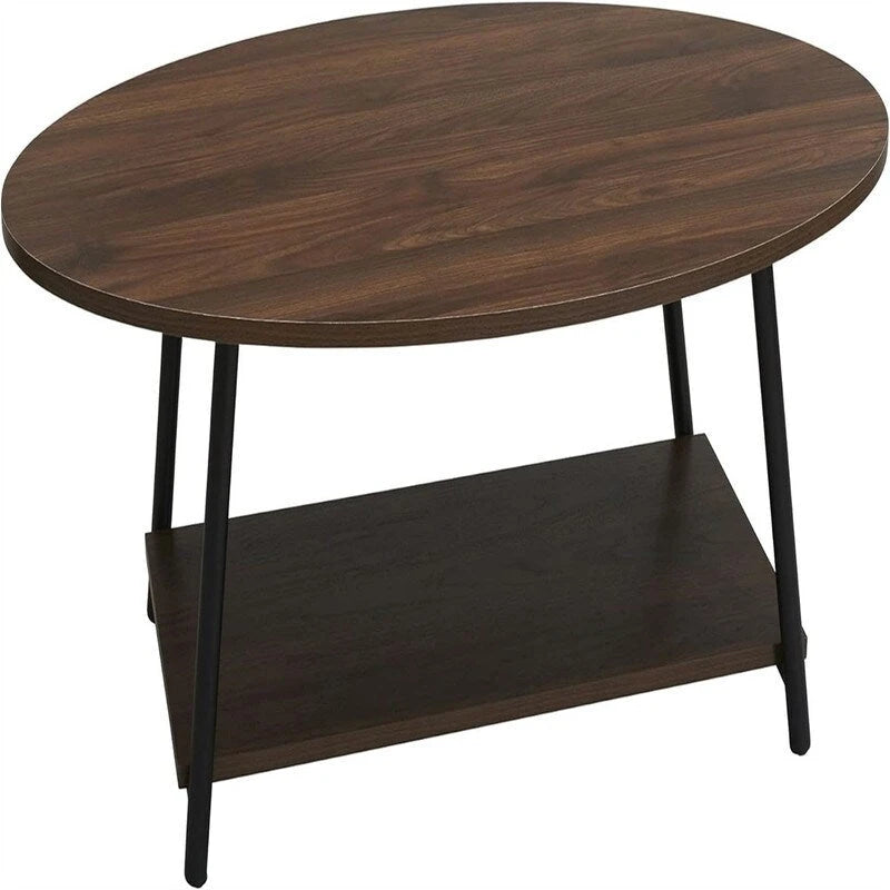 Oval Rustic Coffee Table with Storage Shelf - 23.43D x 39.37W x 16.54H
