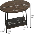 Oval Rustic Coffee Table with Storage Shelf - 23.43D x 39.37W x 16.54H
