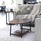 Oval Rustic Coffee Table with Storage Shelf - 23.43D x 39.37W x 16.54H