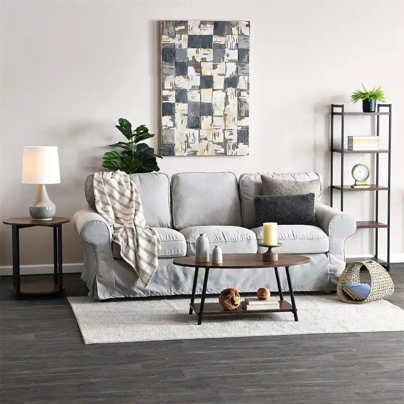 Oval Rustic Coffee Table with Storage Shelf - 23.43D x 39.37W x 16.54H