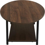Oval Rustic Coffee Table with Storage Shelf - 23.43D x 39.37W x 16.54H