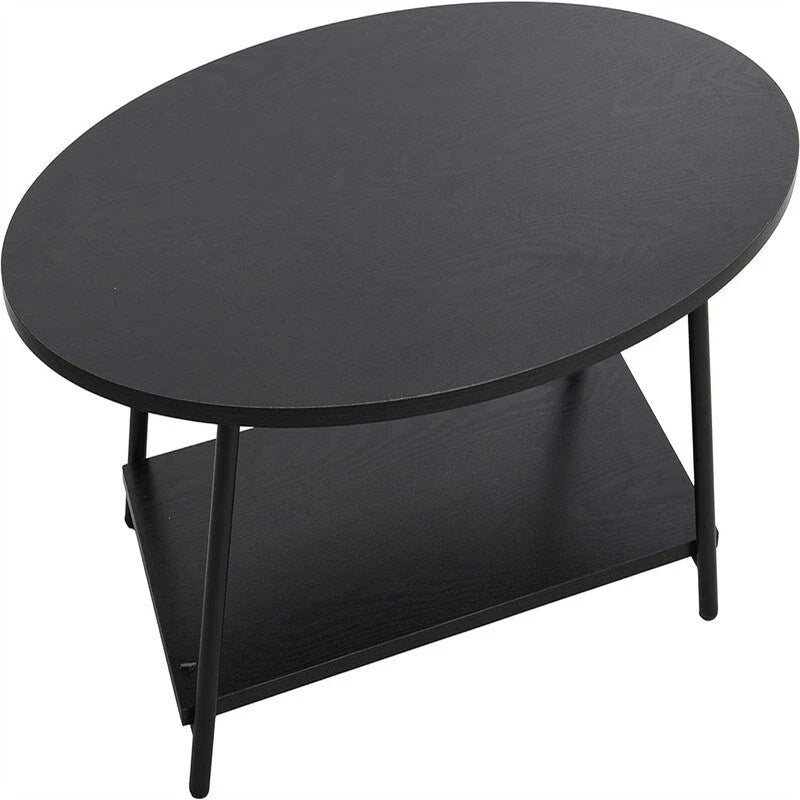 Oval Rustic Coffee Table with Storage Shelf - 23.43D x 39.37W x 16.54H