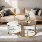 Stackable Coffee Table,Nesting Tables with Brown Tempered Glass,2 PCS