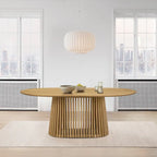 79-inch Solid Wood Oval Dining Table with Slatted Pedestal Base