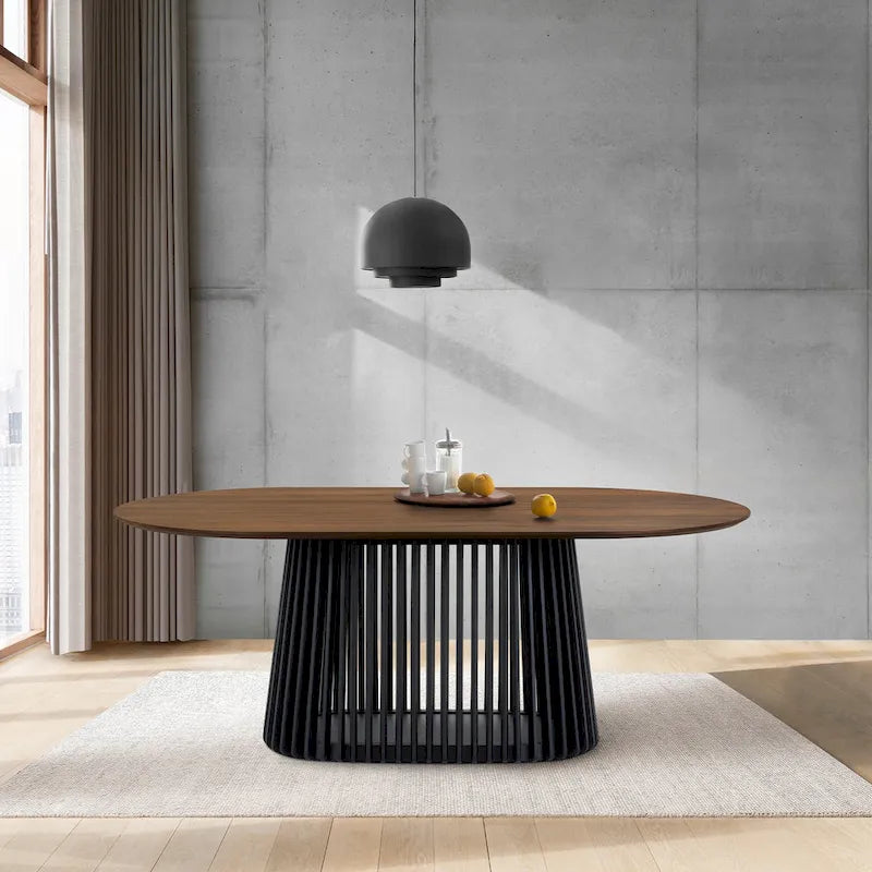 79-inch Solid Wood Oval Dining Table with Slatted Pedestal Base