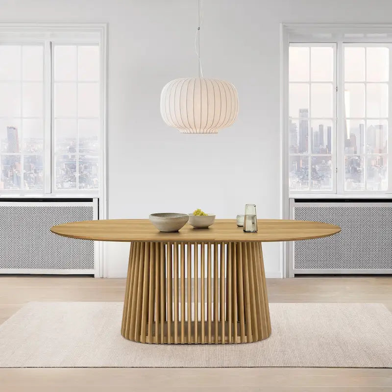 79-inch Solid Wood Oval Dining Table with Slatted Pedestal Base