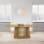 79-inch Solid Wood Oval Dining Table with Slatted Pedestal Base