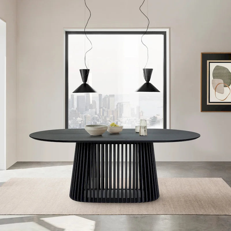 79-inch Solid Wood Oval Dining Table with Slatted Pedestal Base