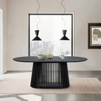 79-inch Solid Wood Oval Dining Table with Slatted Pedestal Base