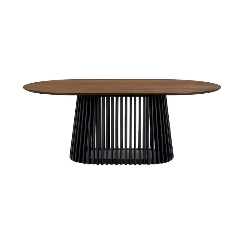 79-inch Solid Wood Oval Dining Table with Slatted Pedestal Base