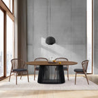 79-inch Solid Wood Oval Dining Table with Slatted Pedestal Base