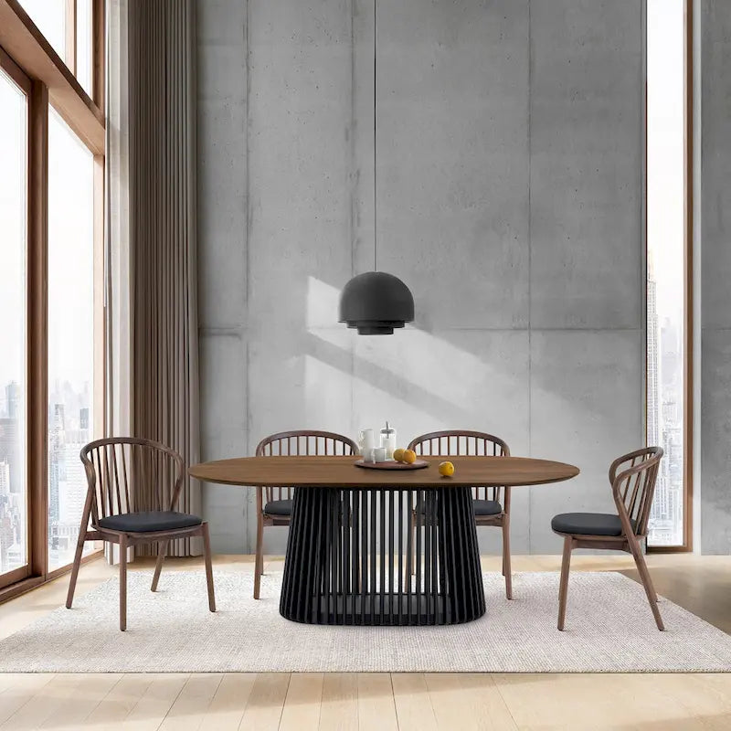 79-inch Solid Wood Oval Dining Table with Slatted Pedestal Base