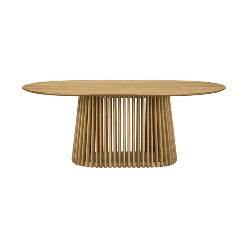 79-inch Solid Wood Oval Dining Table with Slatted Pedestal Base