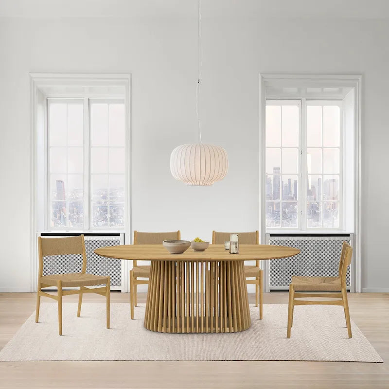 79-inch Solid Wood Oval Dining Table with Slatted Pedestal Base