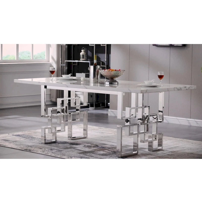 78-inch Faux Marble Dining Table with Geometric Metal Base