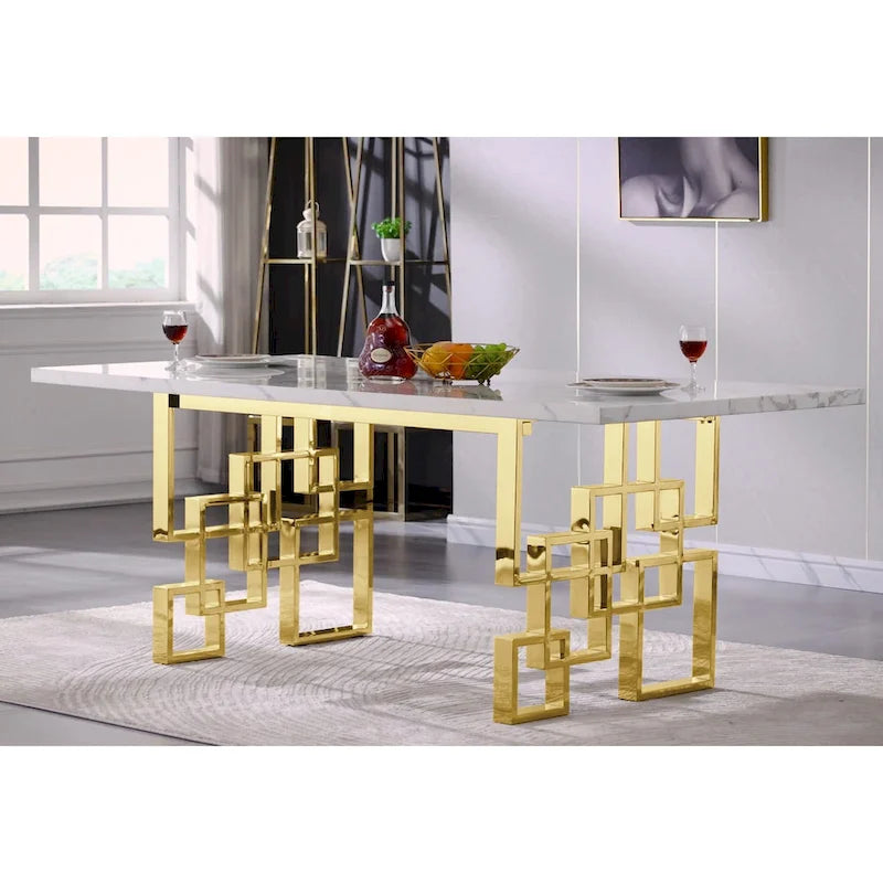 78-inch Faux Marble Dining Table with Geometric Metal Base
