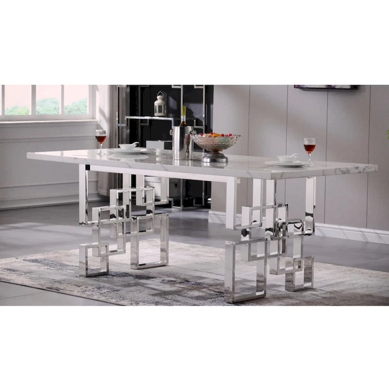 78-inch Faux Marble Dining Table with Geometric Metal Base