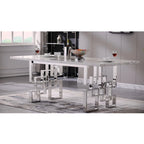 78-inch Faux Marble Dining Table with Geometric Metal Base