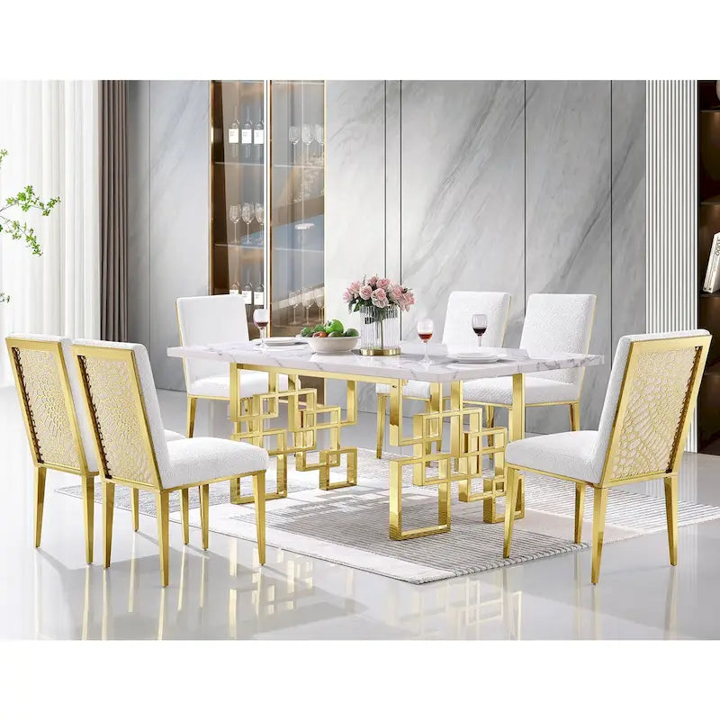 78-inch Faux Marble Dining Table with Geometric Metal Base
