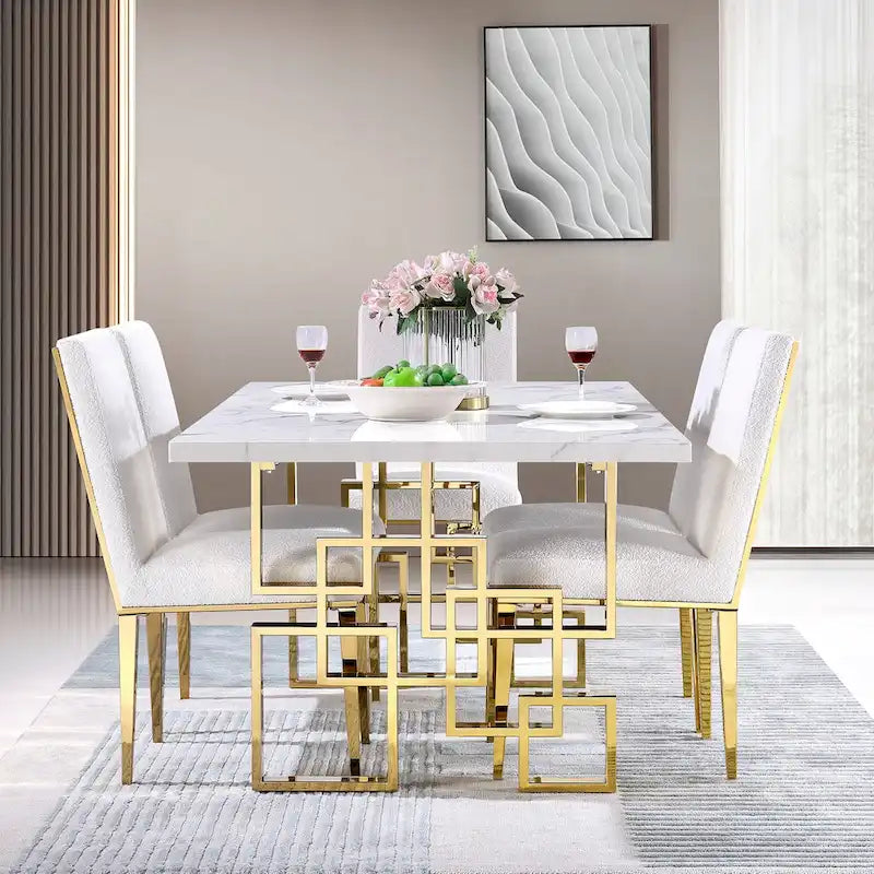 78-inch Faux Marble Dining Table with Geometric Metal Base