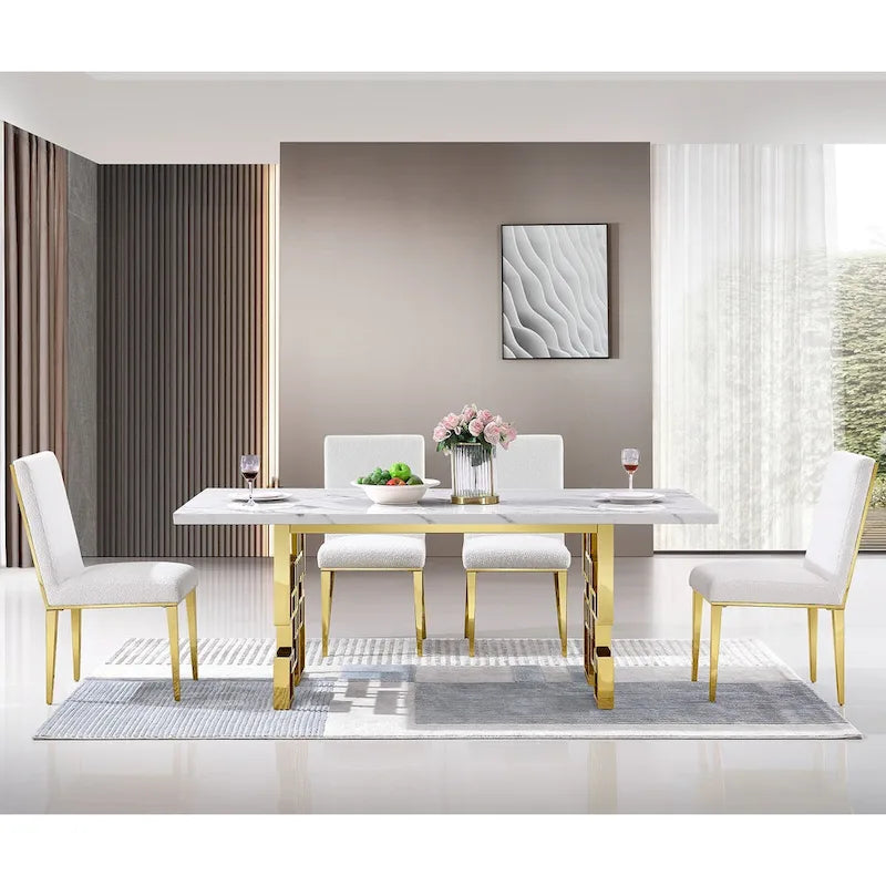 78-inch Faux Marble Dining Table with Geometric Metal Base
