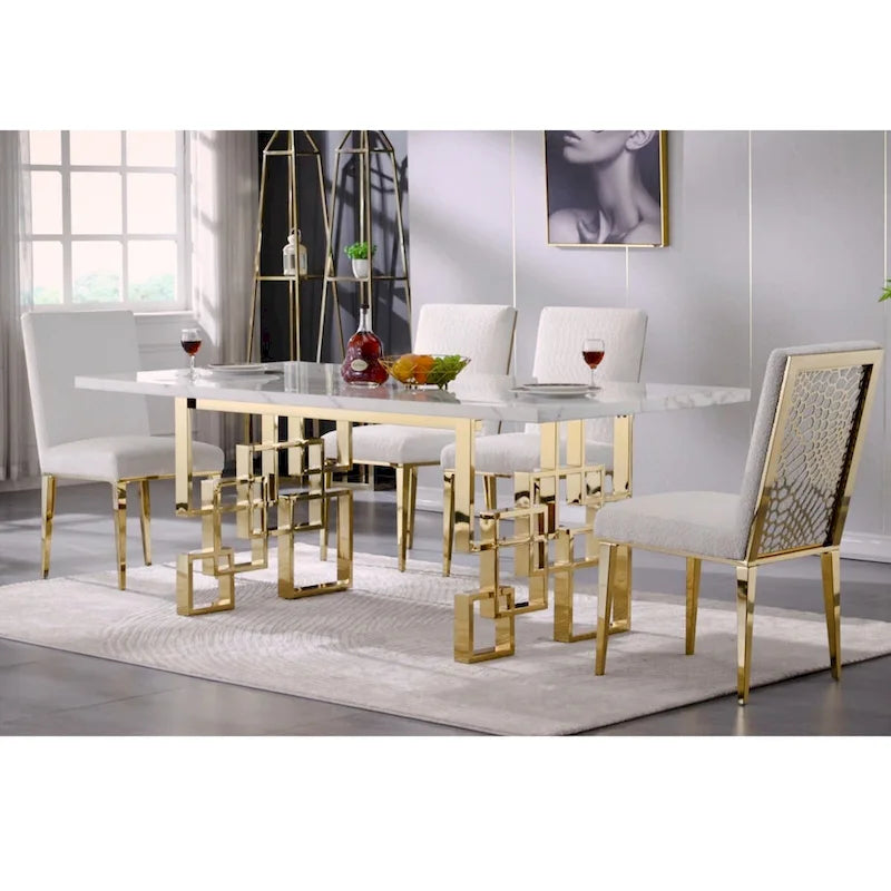 78-inch Faux Marble Dining Table with Geometric Metal Base