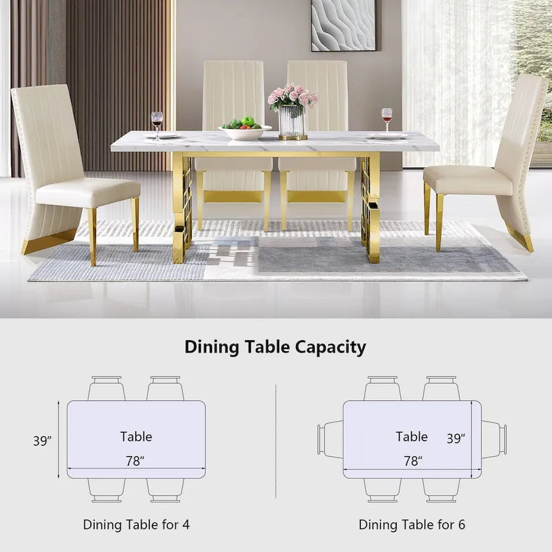 78-inch Faux Marble Dining Table with Geometric Metal Base