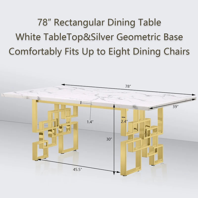 78-inch Faux Marble Dining Table with Geometric Metal Base