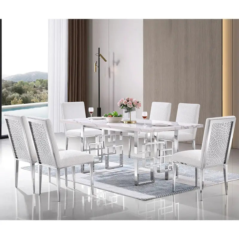 78-inch Faux Marble Dining Table with Geometric Metal Base