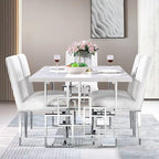 78-inch Faux Marble Dining Table with Geometric Metal Base