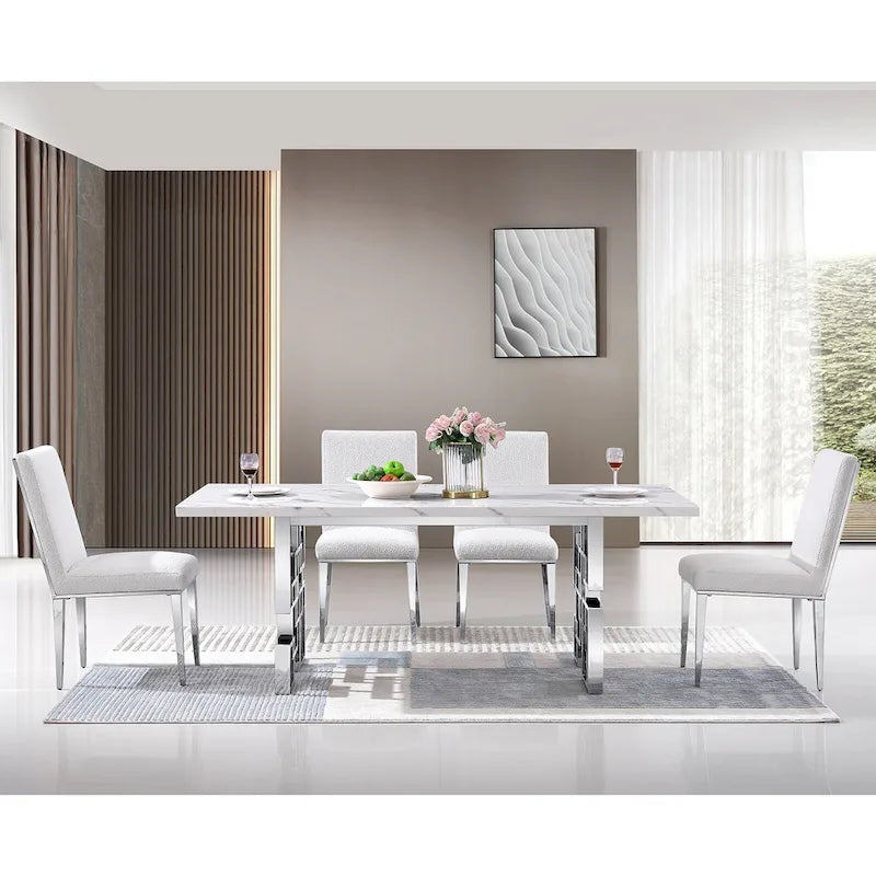 78-inch Faux Marble Dining Table with Geometric Metal Base