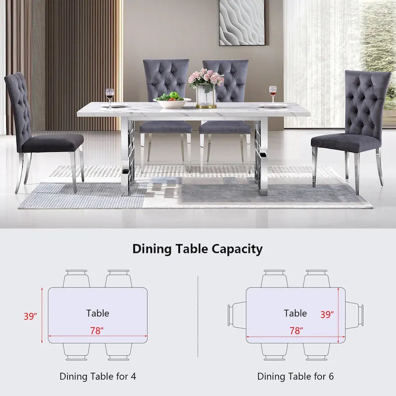 78-inch Faux Marble Dining Table with Geometric Metal Base