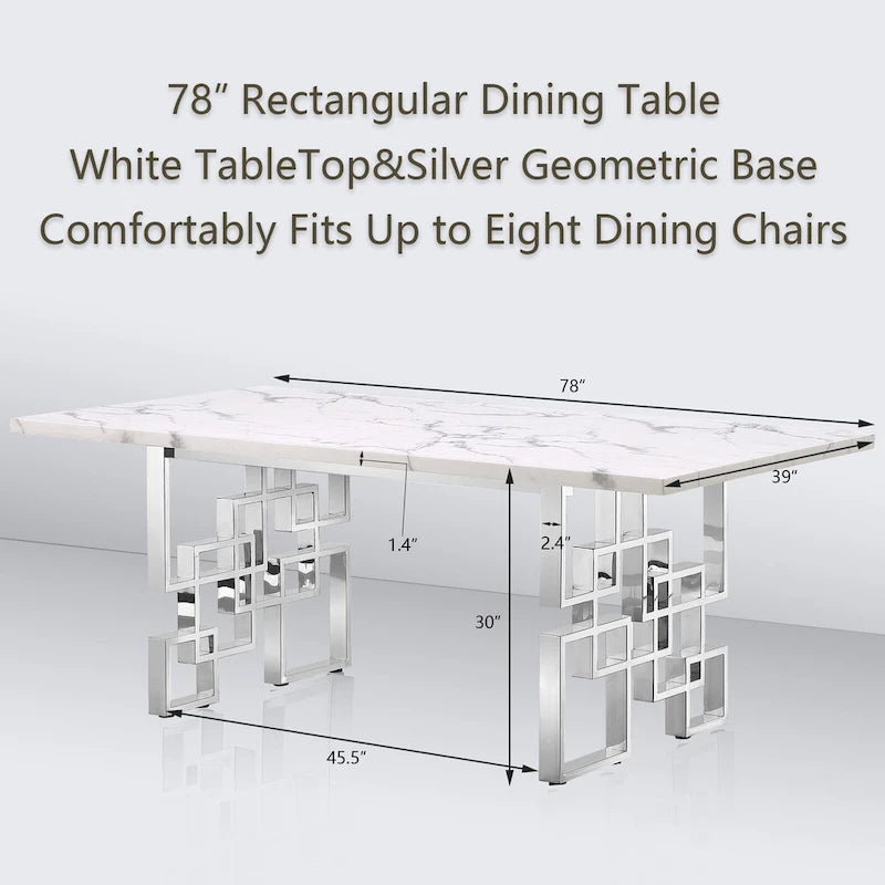 78-inch Faux Marble Dining Table with Geometric Metal Base
