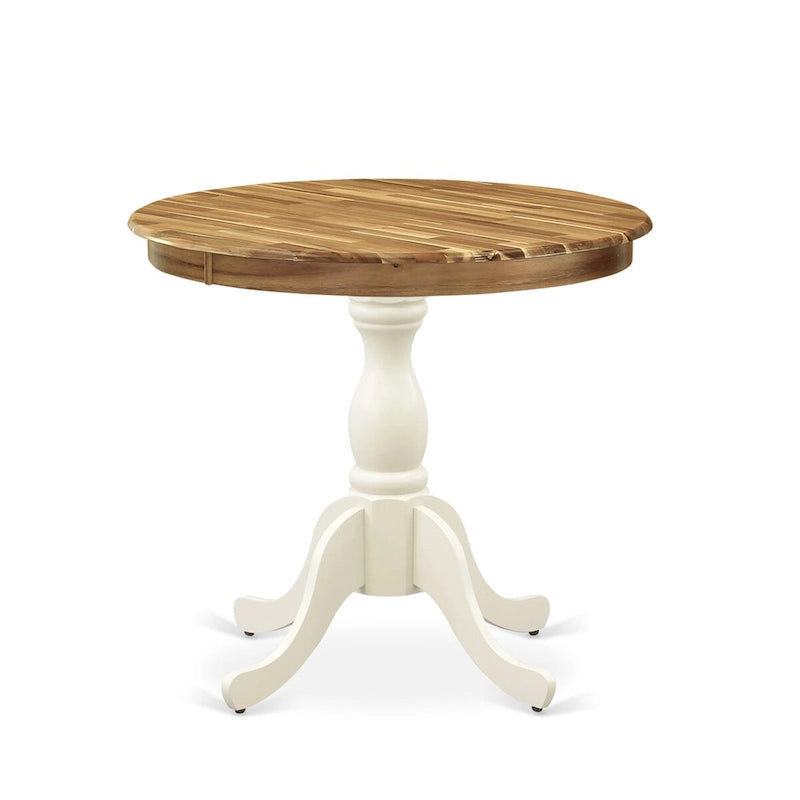 Antique Modern Kitchen Table - a Round Dining Table Top with Pedestal Base, Linen White