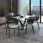 Modern Upholstered Dining Chair with Cozy Armchair and Black Iron Legs for Dining Room Kitchen Patio