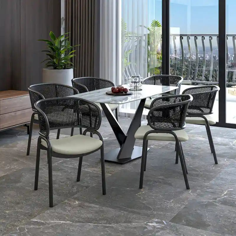Modern Upholstered Dining Chair with Cozy Armchair and Black Iron Legs for Dining Room Kitchen Patio
