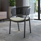 Modern Upholstered Dining Chair with Cozy Armchair and Black Iron Legs for Dining Room Kitchen Patio