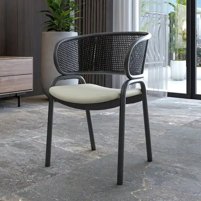 Modern Upholstered Dining Chair with Cozy Armchair and Black Iron Legs for Dining Room Kitchen Patio