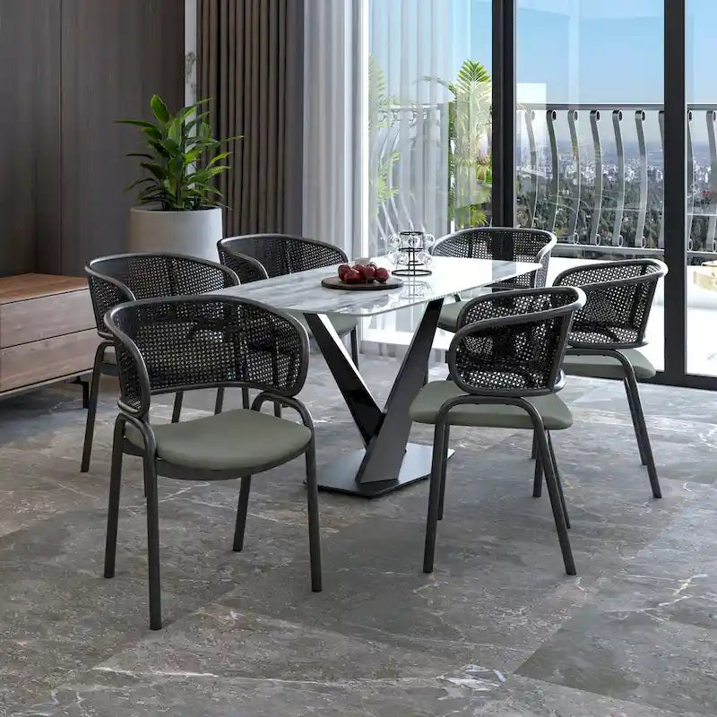 Modern Upholstered Dining Chair with Cozy Armchair and Black Iron Legs for Dining Room Kitchen Patio