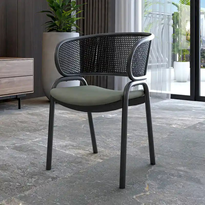 Modern Upholstered Dining Chair with Cozy Armchair and Black Iron Legs for Dining Room Kitchen Patio