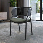 Modern Upholstered Dining Chair with Cozy Armchair and Black Iron Legs for Dining Room Kitchen Patio
