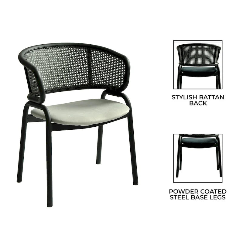 Modern Upholstered Dining Chair with Cozy Armchair and Black Iron Legs for Dining Room Kitchen Patio