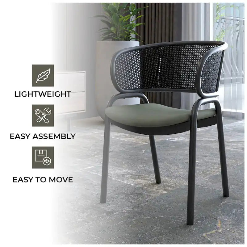 Modern Upholstered Dining Chair with Cozy Armchair and Black Iron Legs for Dining Room Kitchen Patio