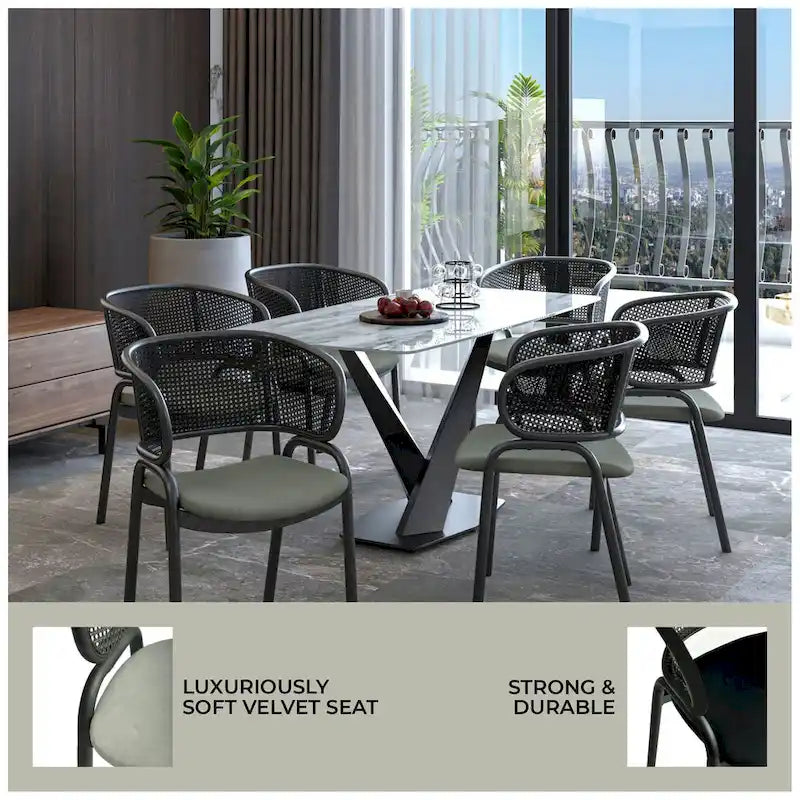 Modern Upholstered Dining Chair with Cozy Armchair and Black Iron Legs for Dining Room Kitchen Patio