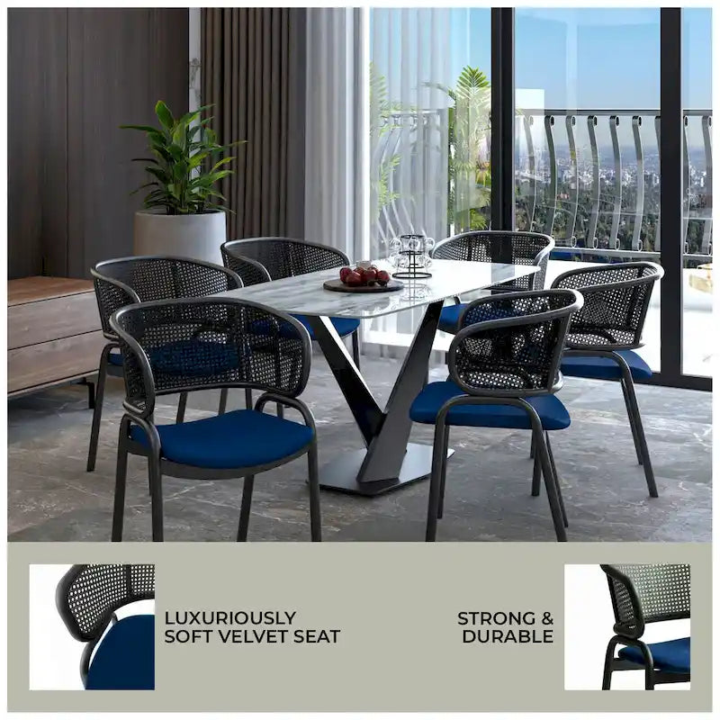 Modern Upholstered Dining Chair with Cozy Armchair and Black Iron Legs for Dining Room Kitchen Patio