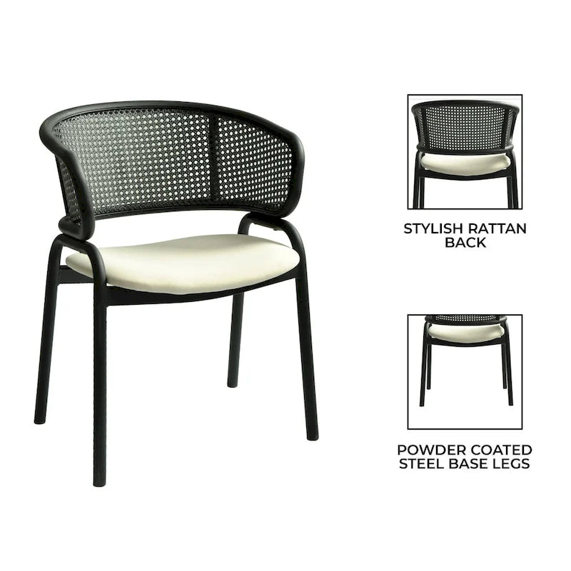 Modern Upholstered Dining Chair with Cozy Armchair and Black Iron Legs for Dining Room Kitchen Patio