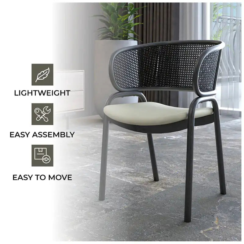 Modern Upholstered Dining Chair with Cozy Armchair and Black Iron Legs for Dining Room Kitchen Patio