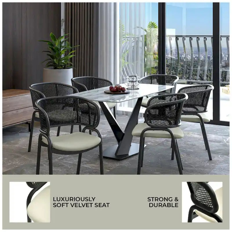 Modern Upholstered Dining Chair with Cozy Armchair and Black Iron Legs for Dining Room Kitchen Patio