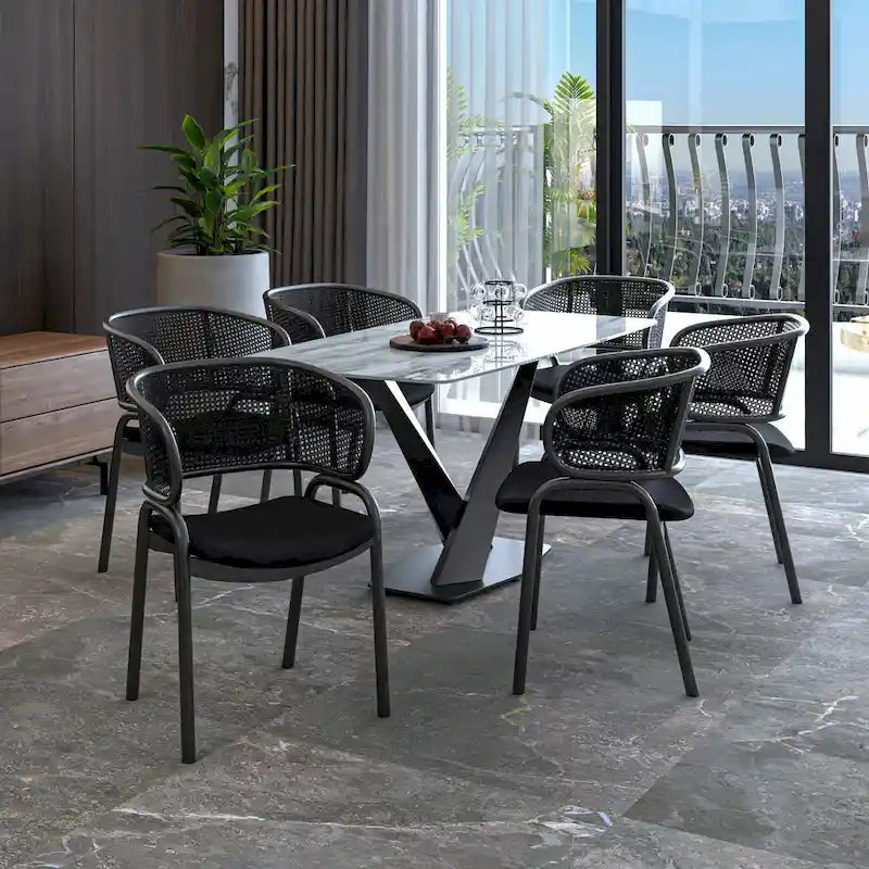 Modern Upholstered Dining Chair with Cozy Armchair and Black Iron Legs for Dining Room Kitchen Patio